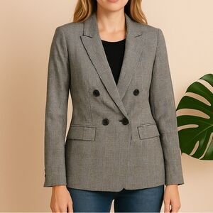 1. State Gray Plaid Blazer Jacket Chic Workwear Power Look Size 12